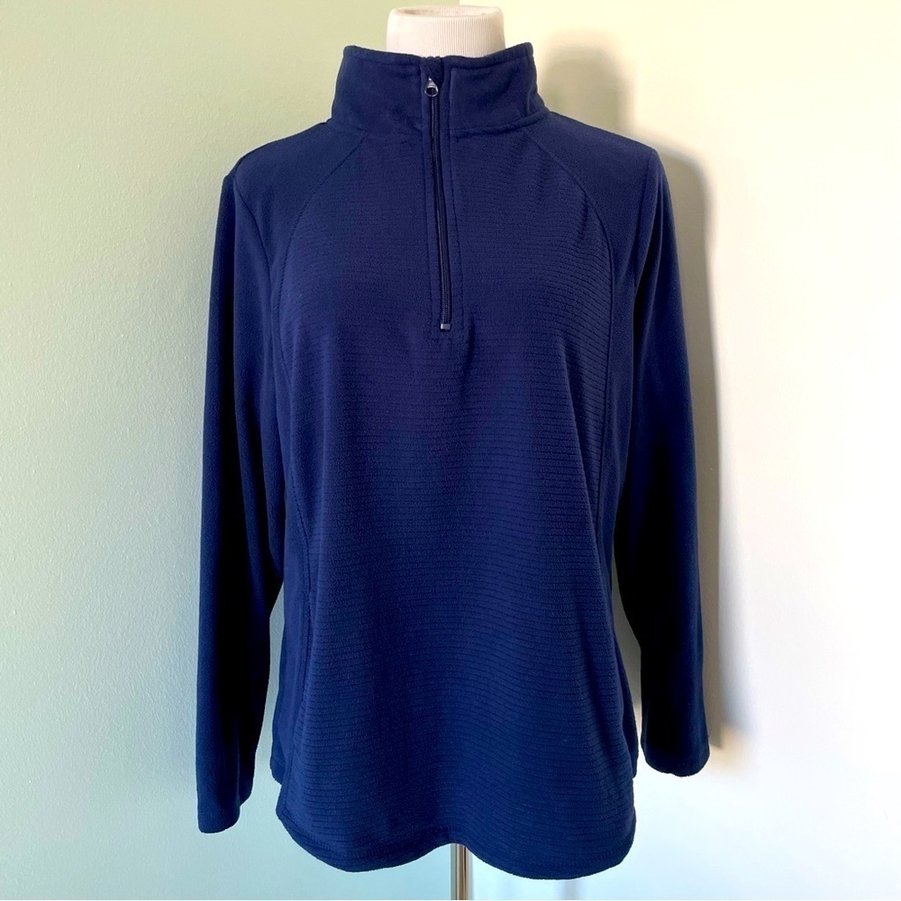 St. John’s Bay Women’s Quarter Zip Fleece Pullover Navy Blue Size L